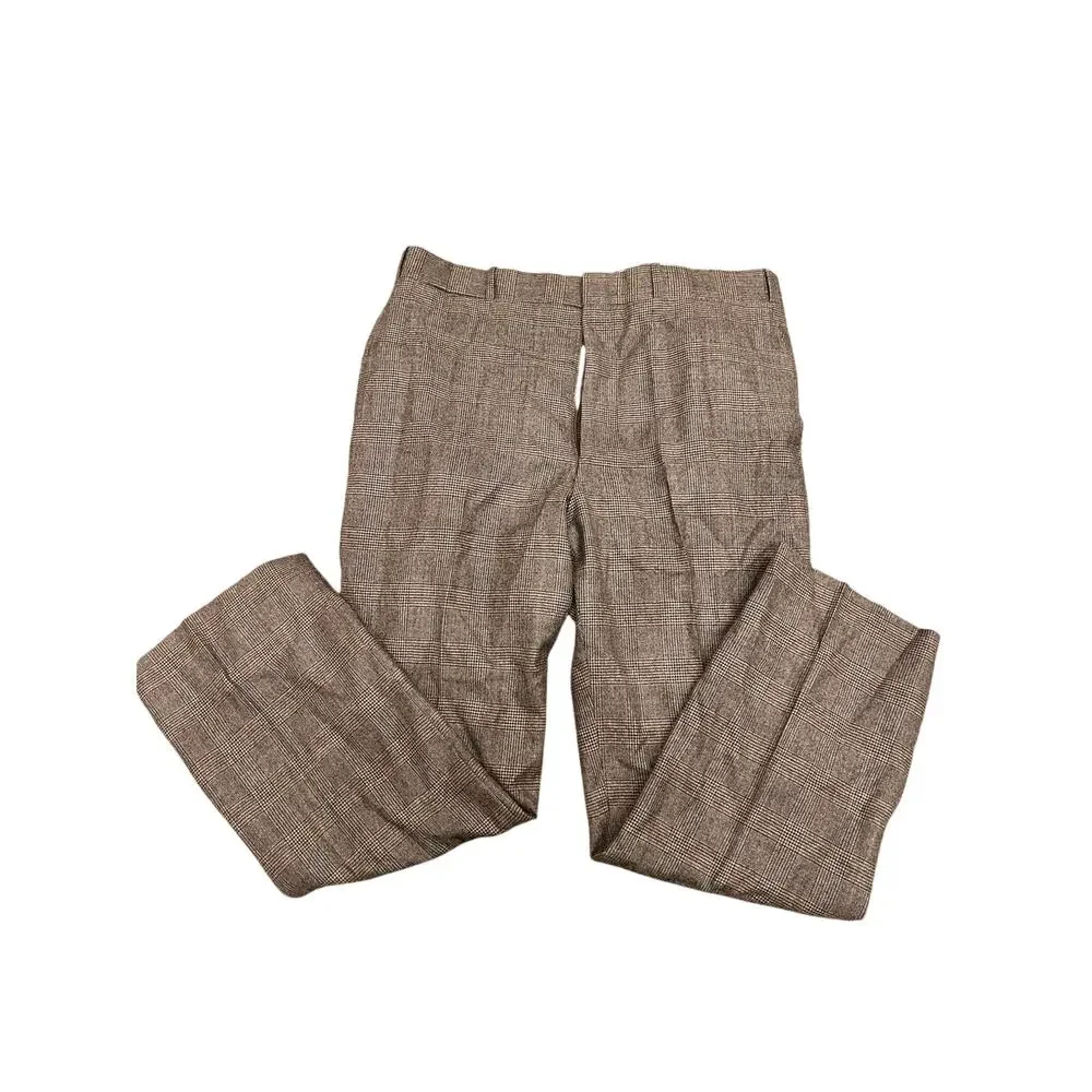 Vintage 100% Wool Glen Plaid Suit Brown Union Made USA Jacket Trousers